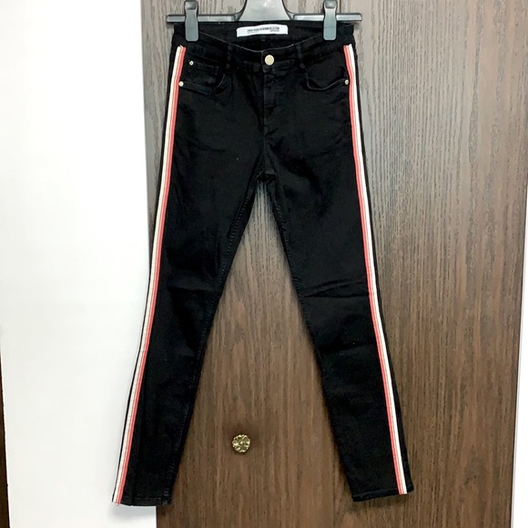Zara Black Jeans with Red and White Stripes - Picture 1 of 4